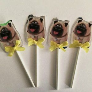 4x cake topper cupcake,carlin , pug , dog , funny , birthday , party